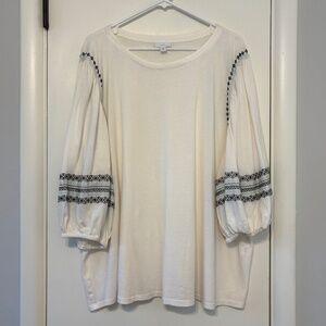 J. Jill Women's Plus 3/4-Sleeve Embroidered Boho Peasant Tee Shirt Top 4X Cream